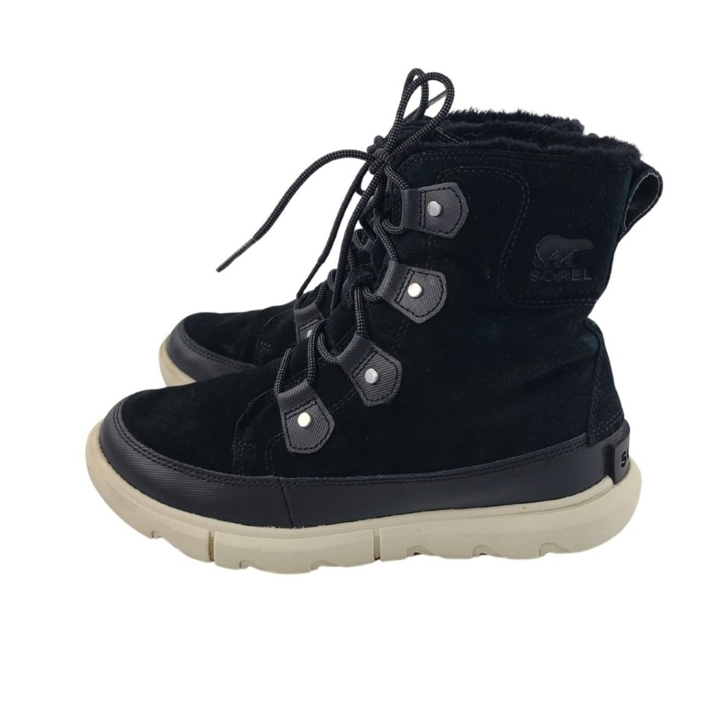 SOREL, Lace Up Explorer II Joan Faux Fur Waterproof Boots, Women, Size 8.5 Black